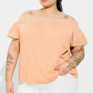 2X - Torrid | Cotton Modal Jersey Off Shoulder Smocked Yoke Top